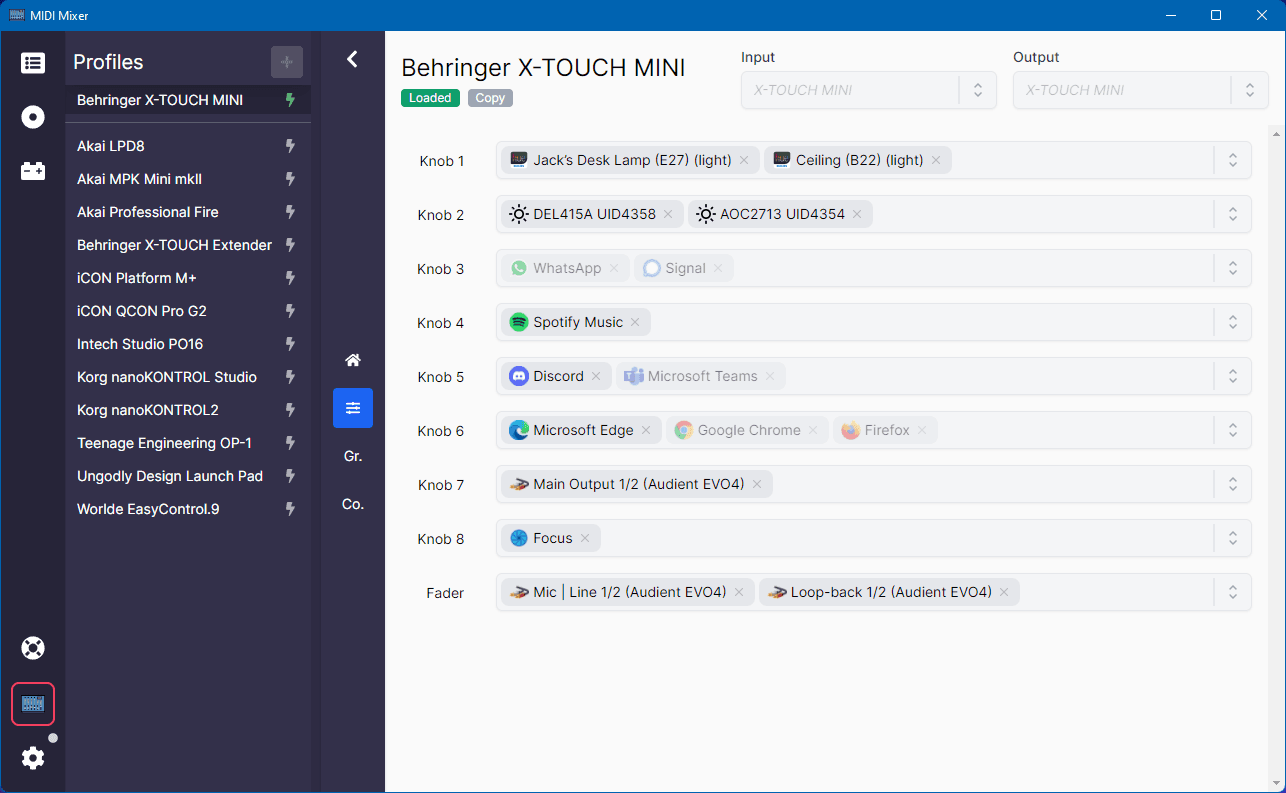 Example of MIDI Mixer's UI